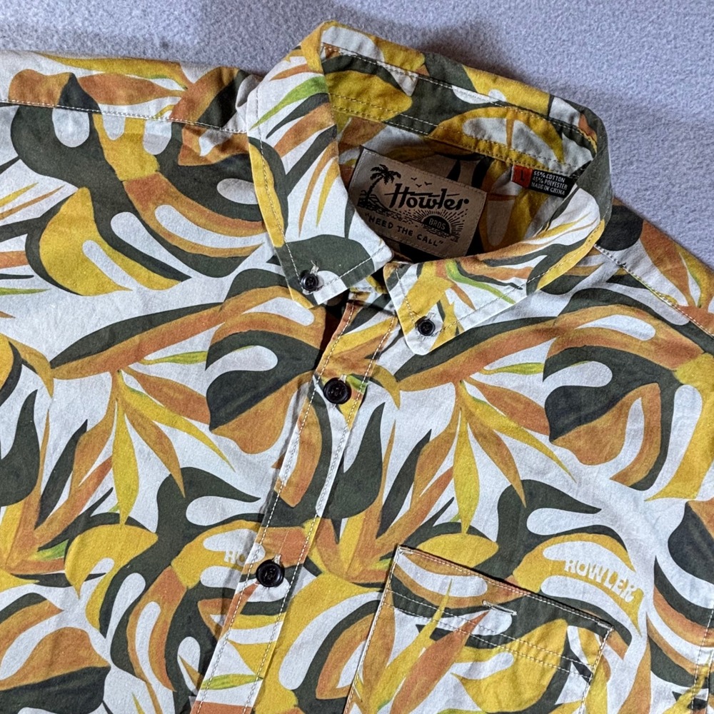 Howler Bros Mens Large Tropical Monstera Leaf Print Short Sleeve Button Down